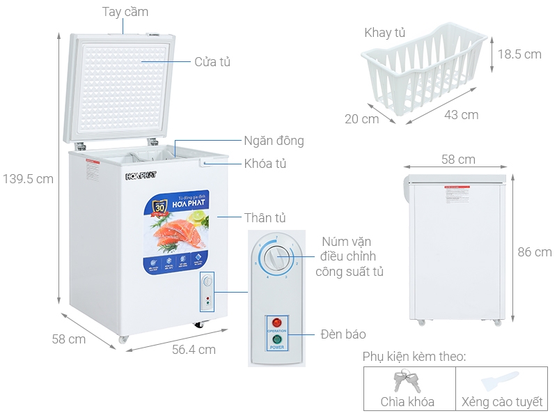 Tủ đông Hòa Phát 107 lít - dàn Nhôm - HPF AN6107