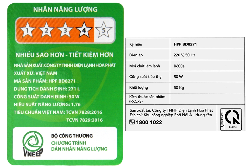 Tủ đông Hòa Phát inverter - 271 lít - 2 ngăn - dàn Đồng - HPF BD8271