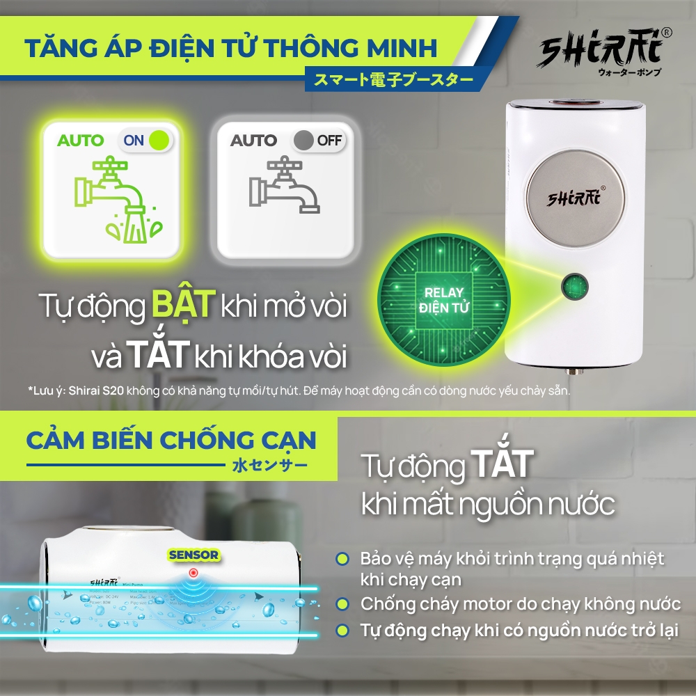 Máy bơm tăng áp mini điện tử SHIRAI S20 (24V - 80W)