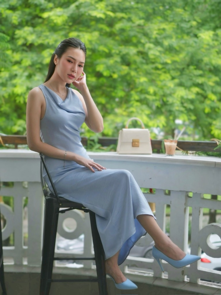 LAHER ĐẦM LỤA CỔ ĐỔ XANH OLIU