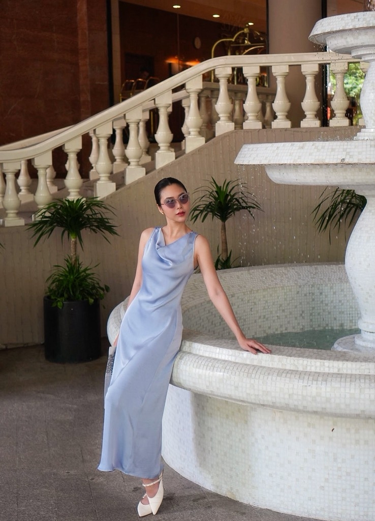 LAHER ĐẦM LỤA CỔ ĐỔ XANH OLIU