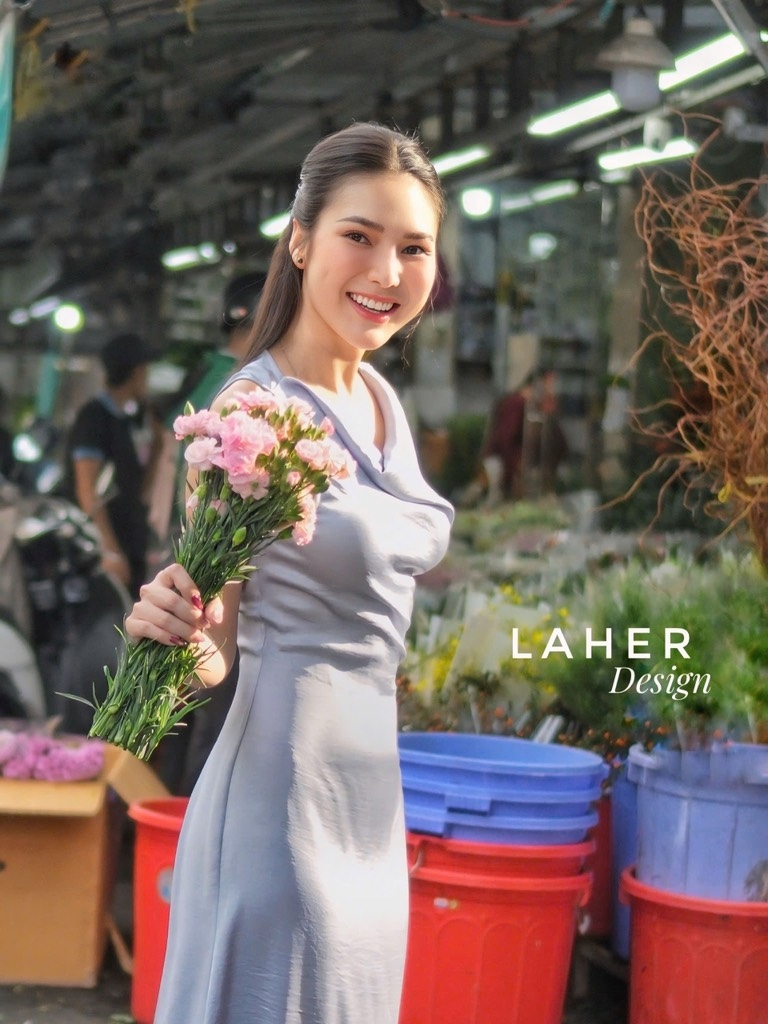 LAHER ĐẦM LỤA CỔ ĐỔ XANH OLIU