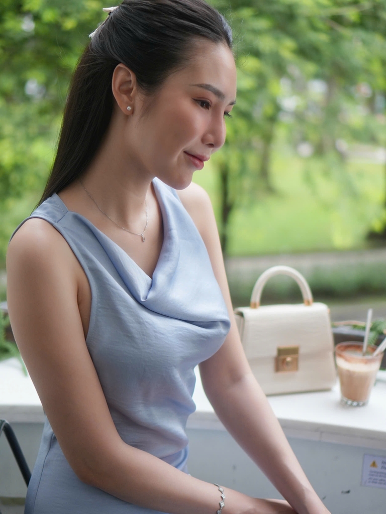 LAHER ĐẦM LỤA CỔ ĐỔ XANH OLIU