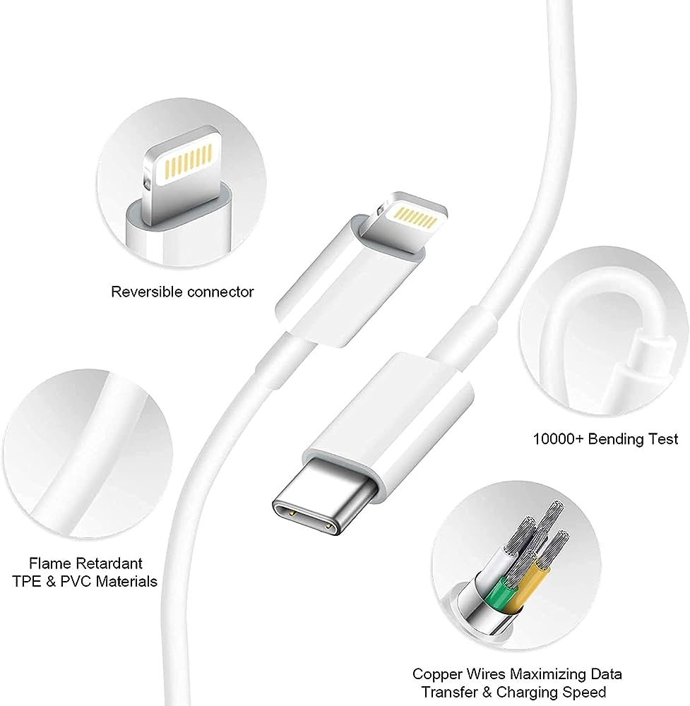 Set Charger for Iphone - Accessory Fast Charger PD 20W - with Lightning to Type-C Cable - White