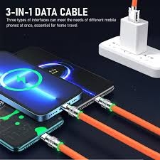 3-in-1 Super Fast Charging Cable with Zinc Alloy & Lamp Wire Accessories for Android & Apple Devices