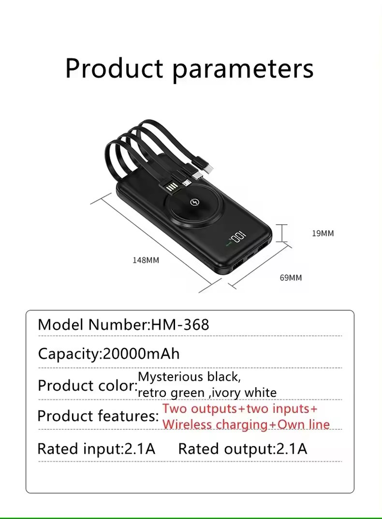 Fast Quick Charge 20000Mah Power Banks Mobile Phone Portable Powerbank 20000Mah Charger Wireless Power Bank