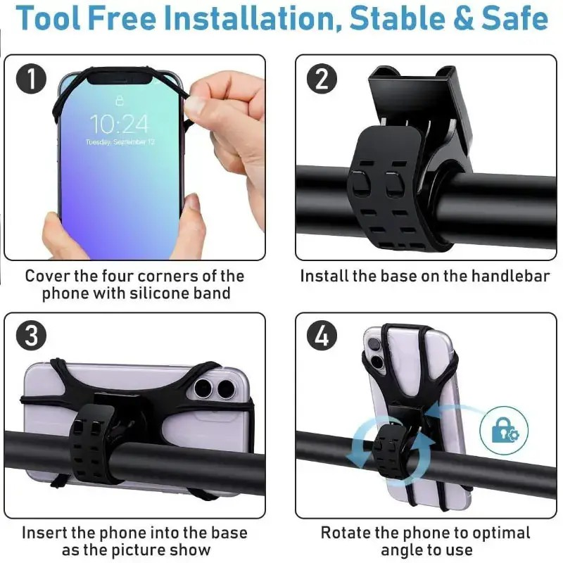 360° Rotatable Outdoor Bicycle Cell Phone Stand, Silicone Handle Mobile Phone Holder