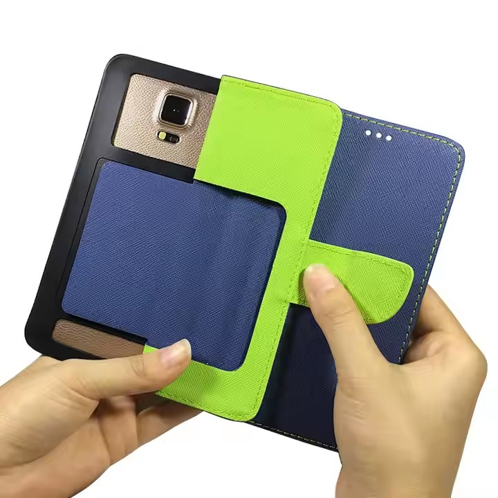 Universal Cell Case Saffiano Pattern Contrasting Flip Leather Phone Covers for All Phones