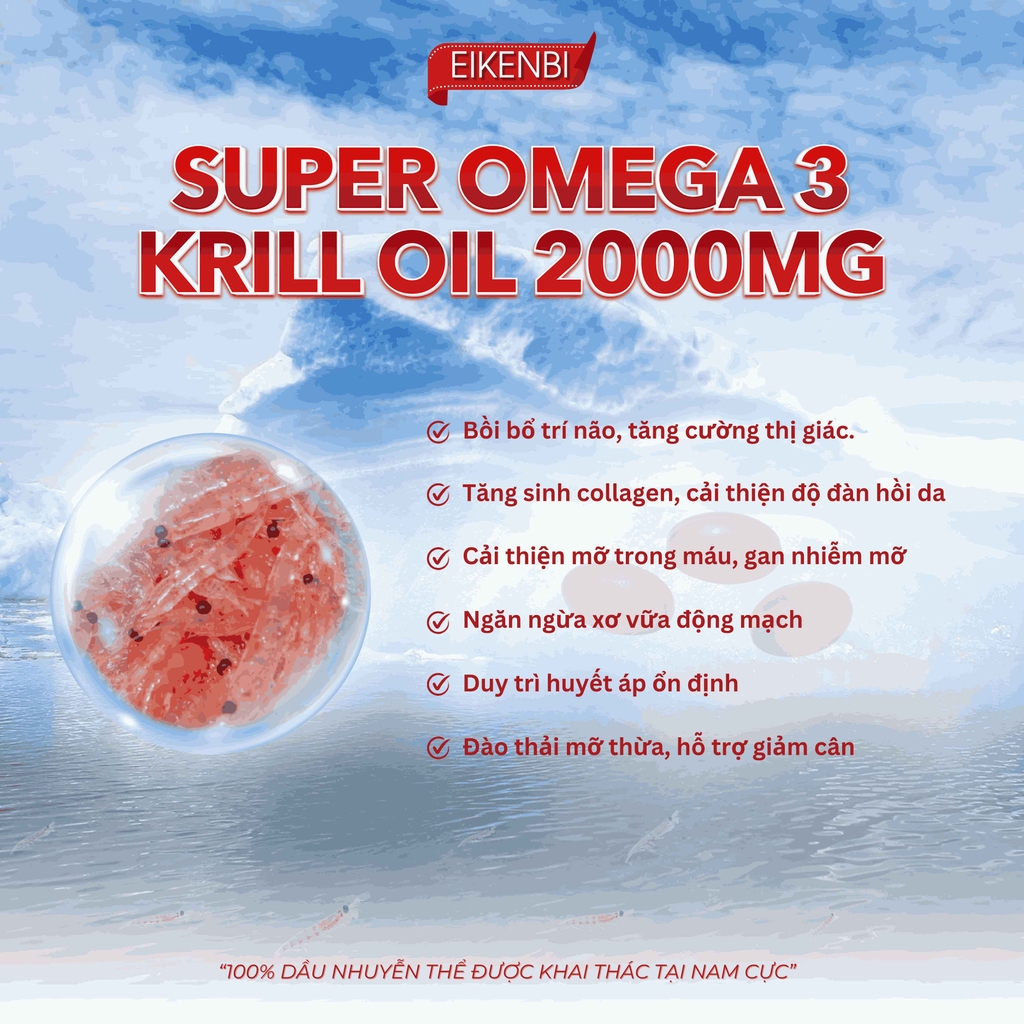 Dầu Nhuyễn Thể Super Omega 3 Krill Oil Eikenbi Nhật Bản [Hộp 60 viên]