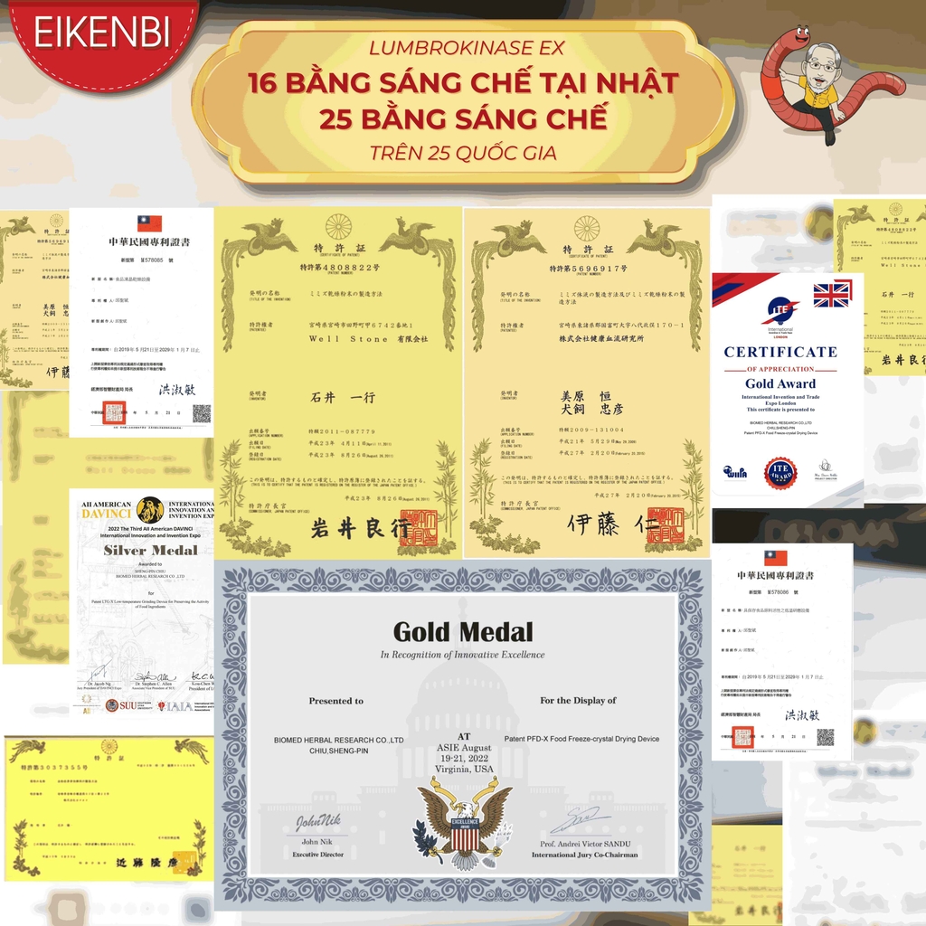 Viên Uống Tan Cục Máu Đông & Chống Đột Quỵ Lumbrokinase EX Eikenbi [60 viên - Date: Tháng 06/2026]