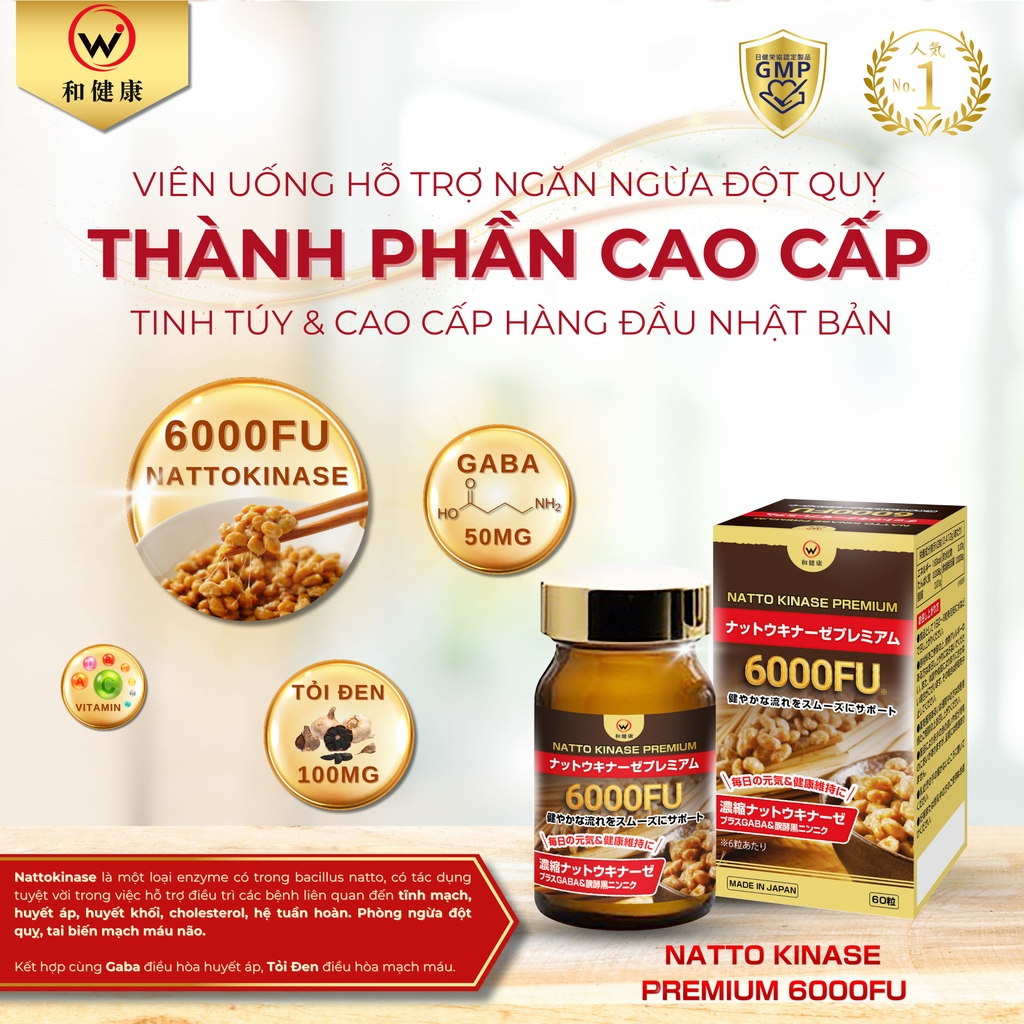 Viên Uống Chống Đột Quỵ Natto Kinase Premium 6000FU Wakenko [60 Viên]
