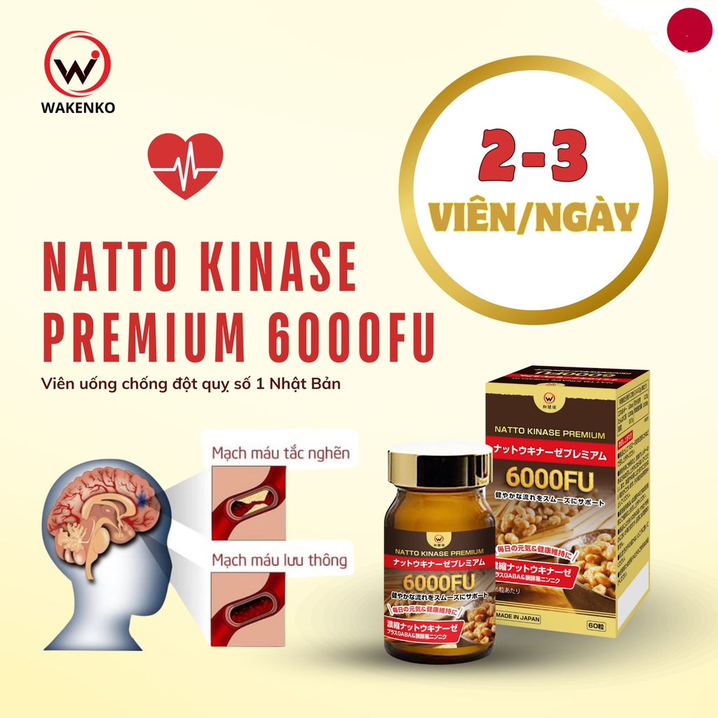 Viên Uống Chống Đột Quỵ Natto Kinase Premium 6000FU Wakenko [60 Viên]
