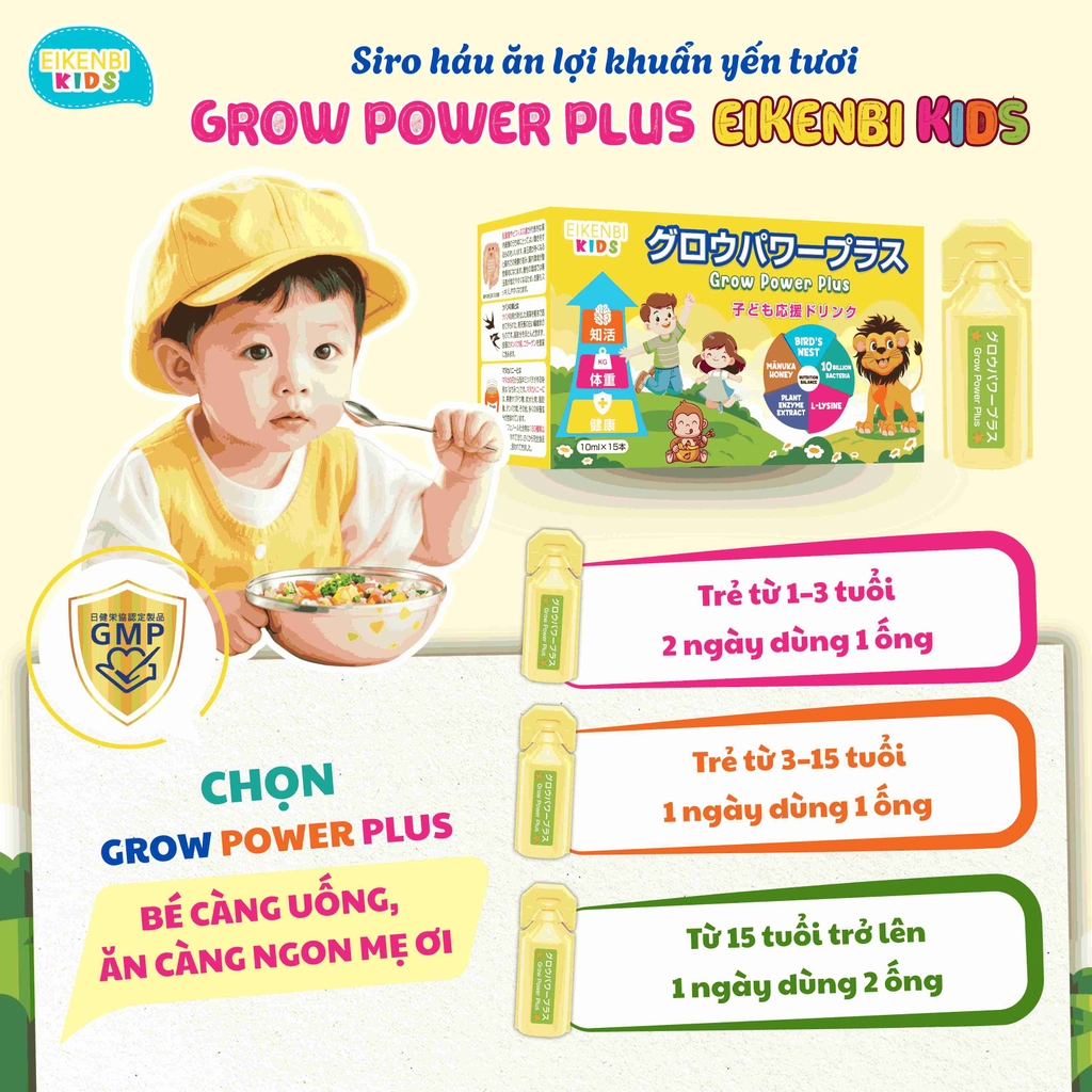 Siro Háu Ăn Lợi Khuẩn Yến Tươi Grow Power Plus Eikenbi Kids [Hộp 15 ống]