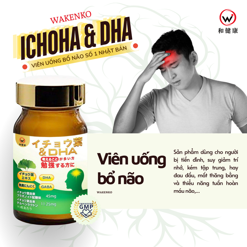 Viên Uống Tiền Đình Bổ Não Cao Cấp DHA + ICHOHA Wakenko [60 Viên]
