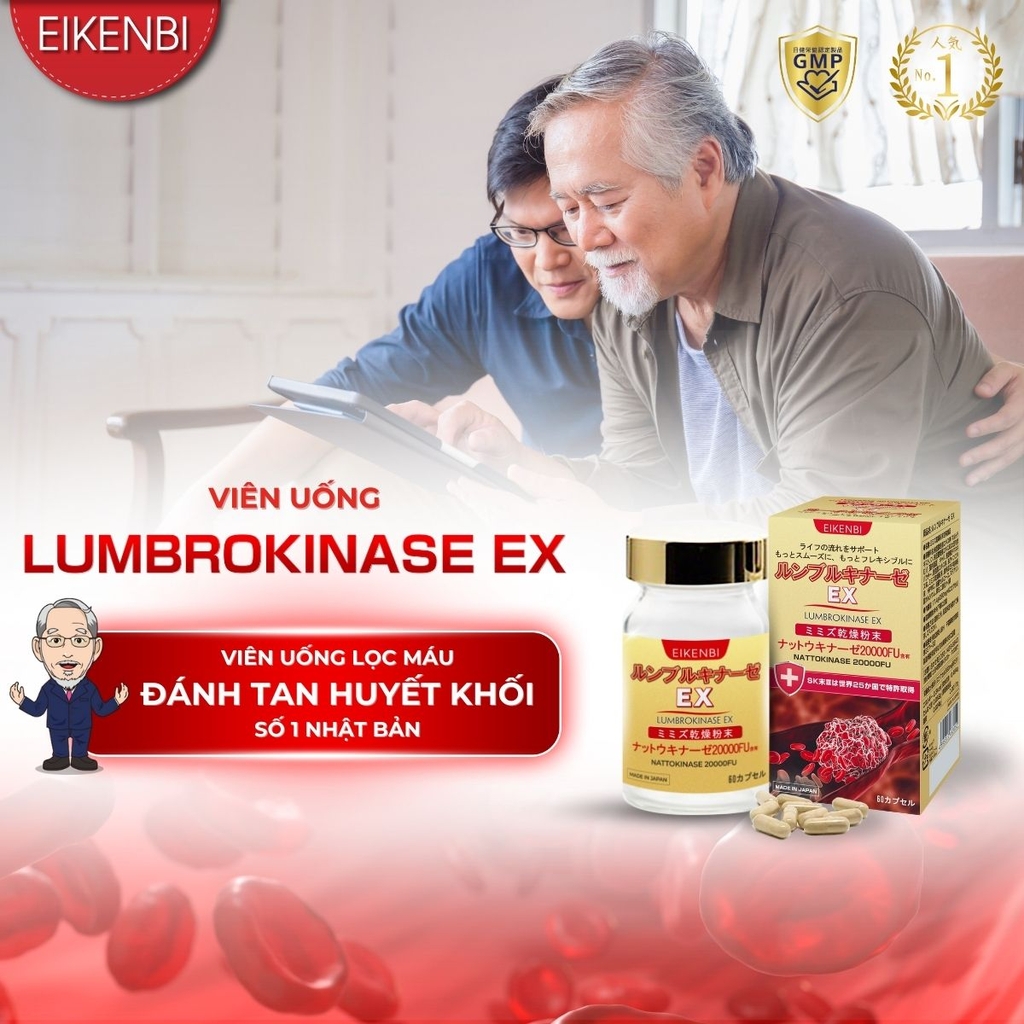 Viên Uống Lumbrokinase EX Eikenbi Tan Cục Máu Đông & Chống Đột Quỵ [60 viên]