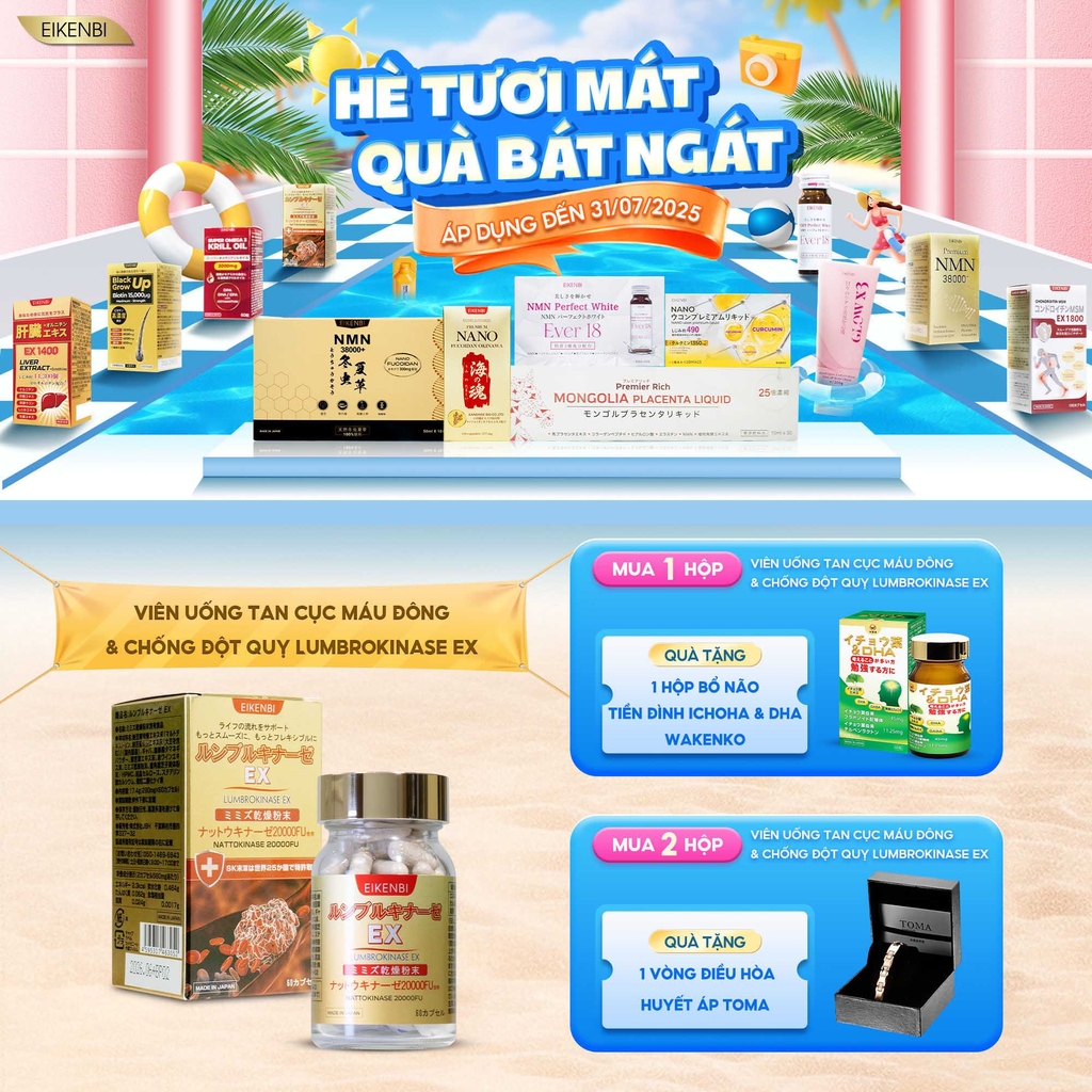 Viên Uống Lumbrokinase EX Eikenbi Tan Cục Máu Đông & Chống Đột Quỵ [60 viên]