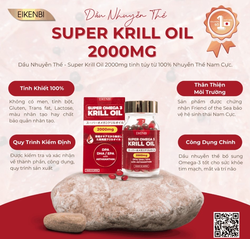 Dầu Nhuyễn Thể Super Omega 3 Krill Oil Eikenbi Nhật Bản
