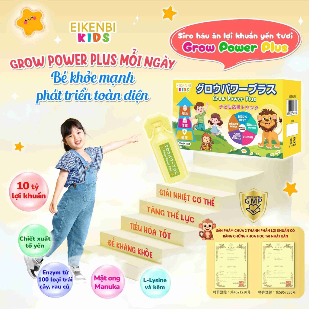 Siro Háu Ăn Lợi Khuẩn Yến Tươi Grow Power Plus Eikenbi Kids [Hộp 15 ống]