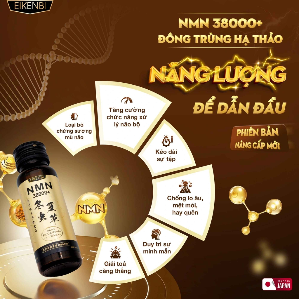 Nước Uống NMN Đông Trùng Hạ Thảo 38000+ Eikenbi [Hộp 10 lọ 50ml]