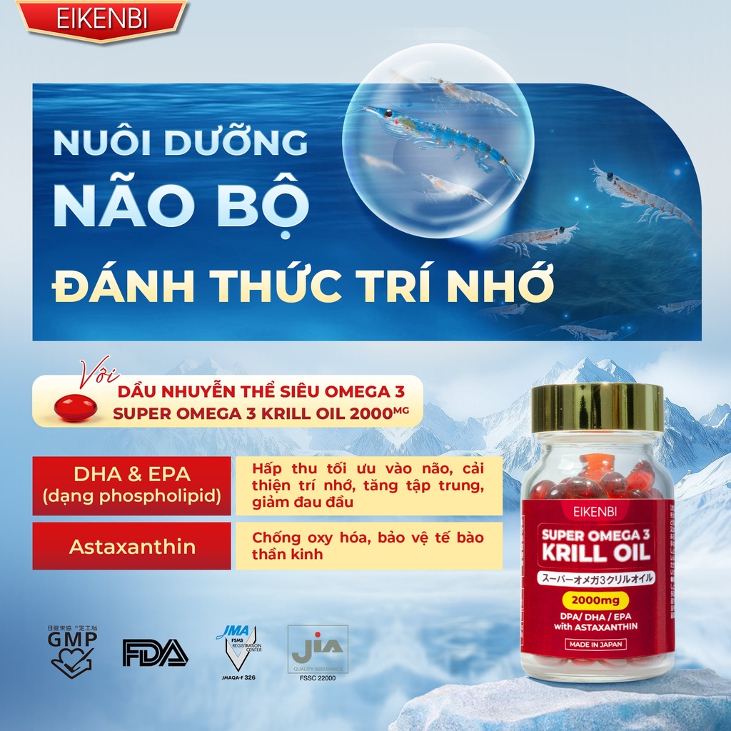 Dầu Nhuyễn Thể Super Omega 3 Krill Oil Eikenbi Nhật Bản