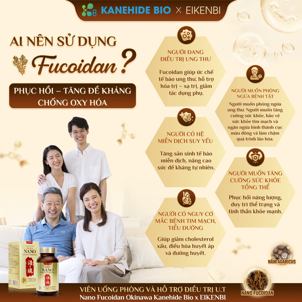 Viên Uống Phòng & Hỗ Trợ Điều Trị Ung Thư Nano Fucoidan Okinawa Kanehide Bio x Eikenbi [120 Viên]