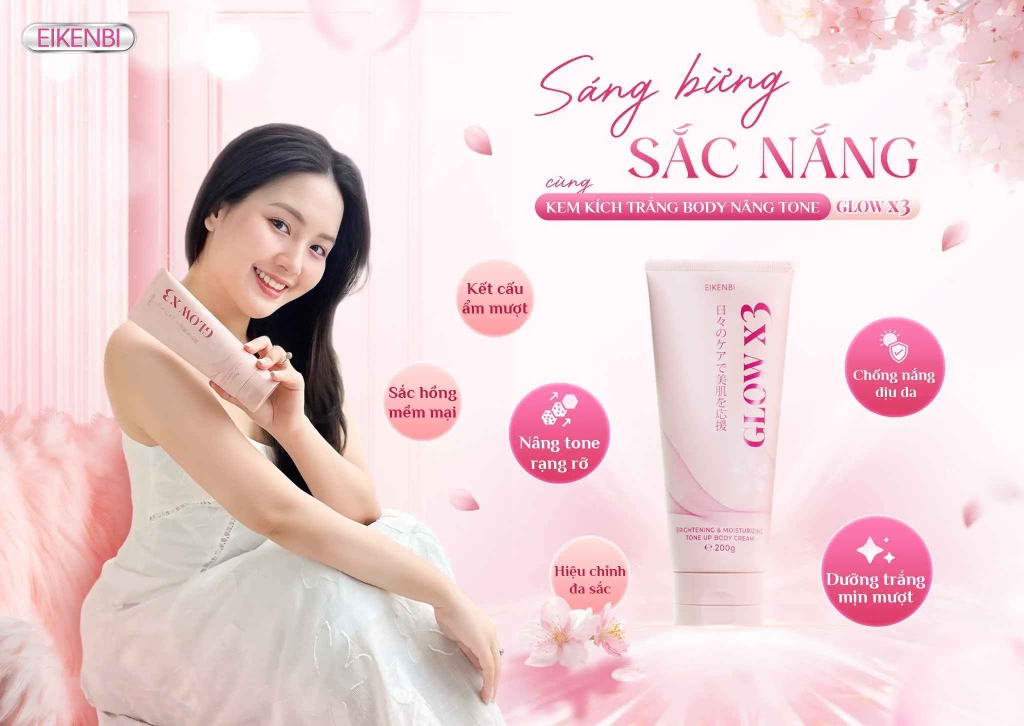Kem Kích Trắng Body Nâng Tone Glow X3 Eikenbi 200gr