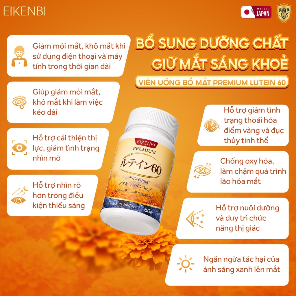 Viên uống bổ mắt, cải thiện thị lực Premium Lutein 60 Eikenbi