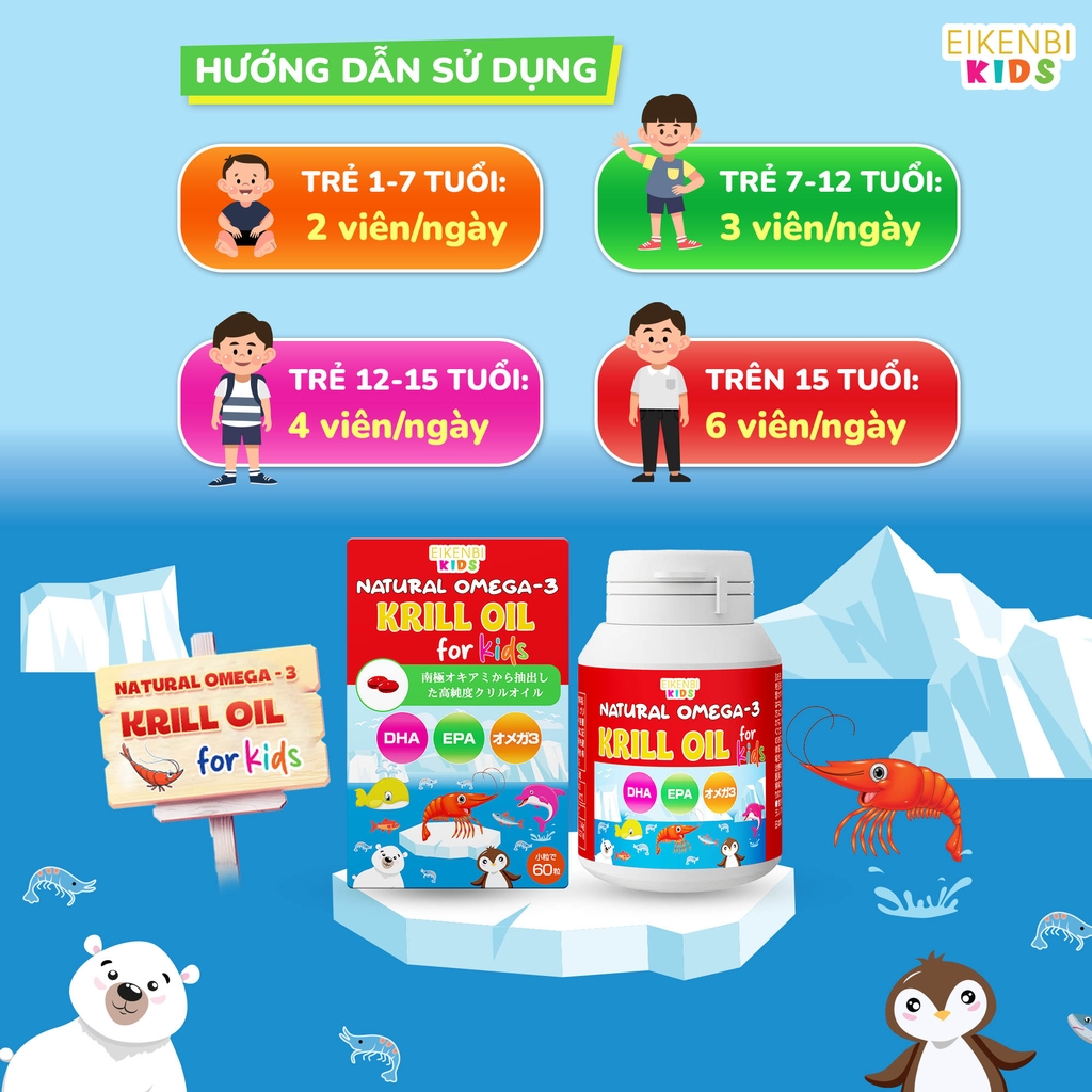 Dầu Nhuyễn Thể Natural Omega-3 Krill Oil Eikenbi Kids [Hộp 60 viên]