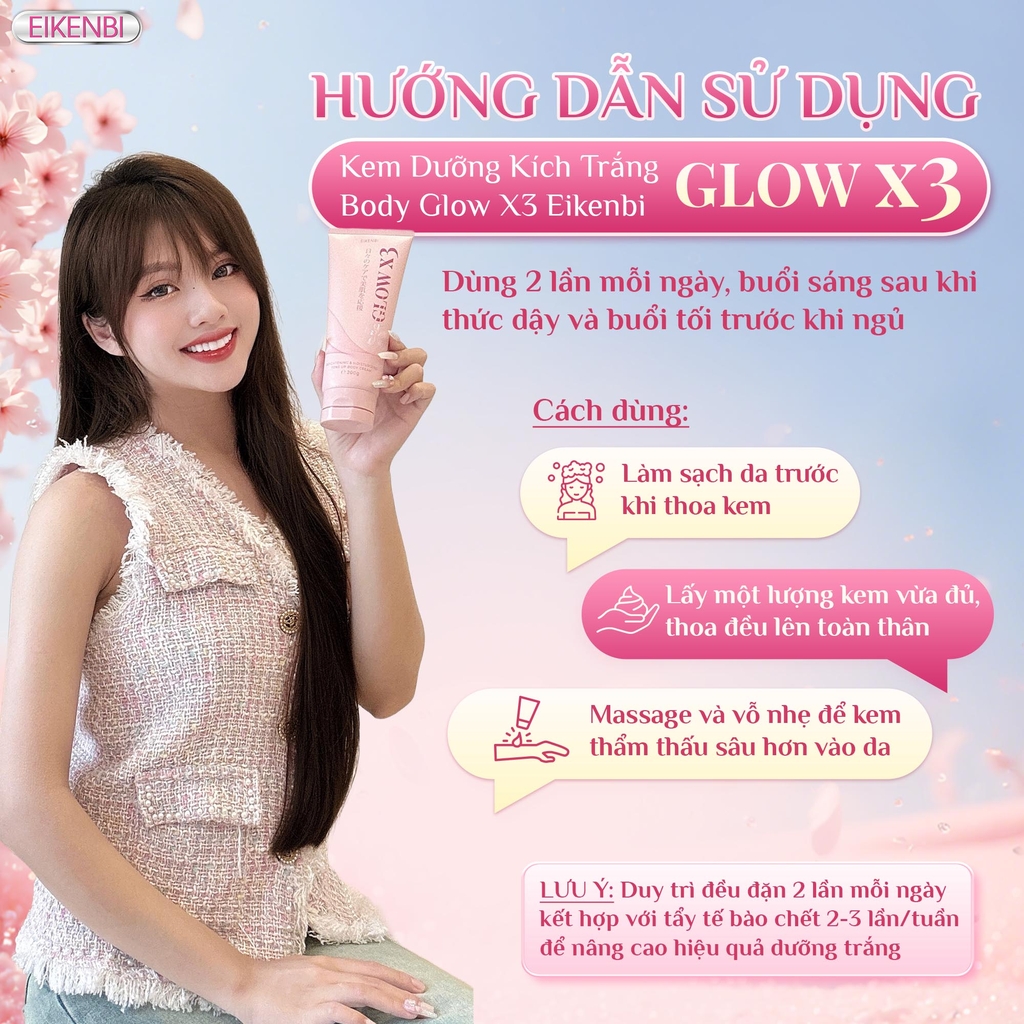 Kem Kích Trắng Body Nâng Tone Glow X3 Eikenbi 200gr