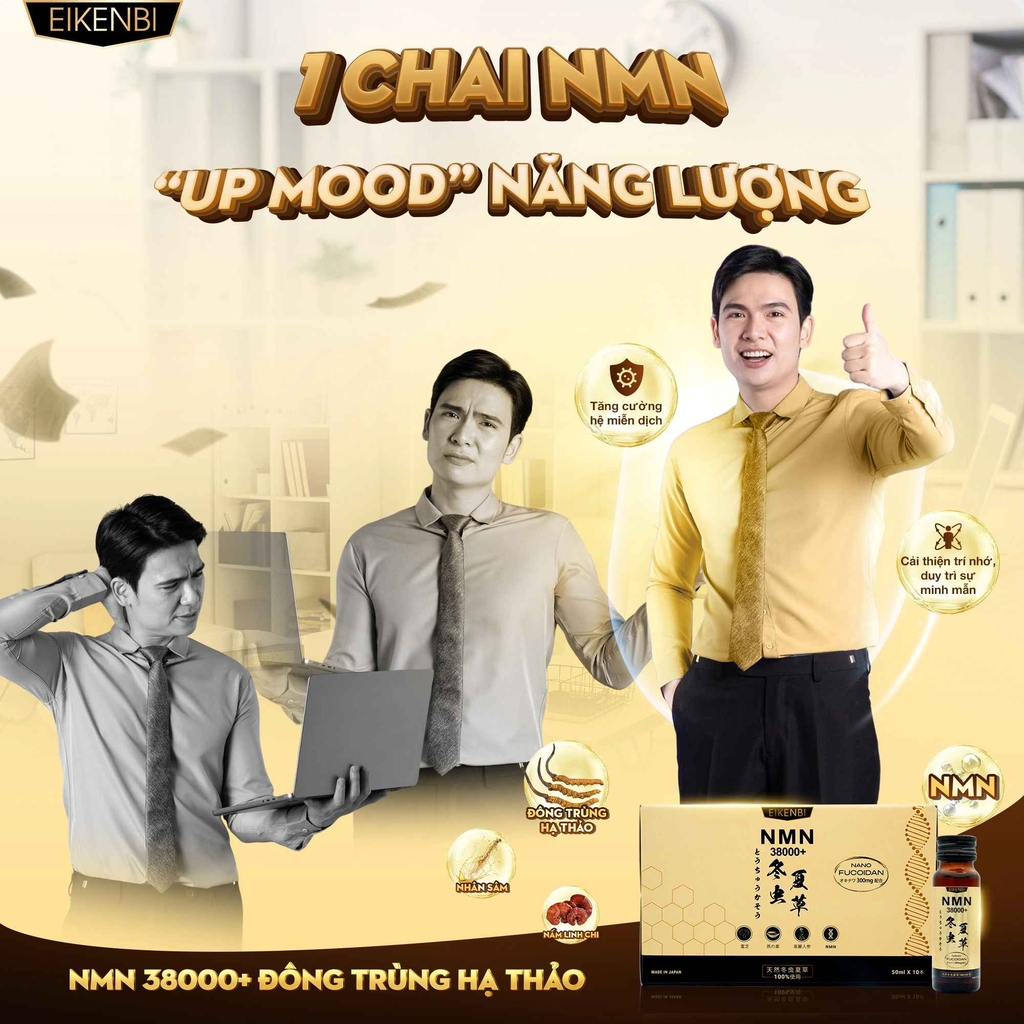 Nước Uống NMN Đông Trùng Hạ Thảo 38000+ Eikenbi [Hộp 10 lọ 50ml]