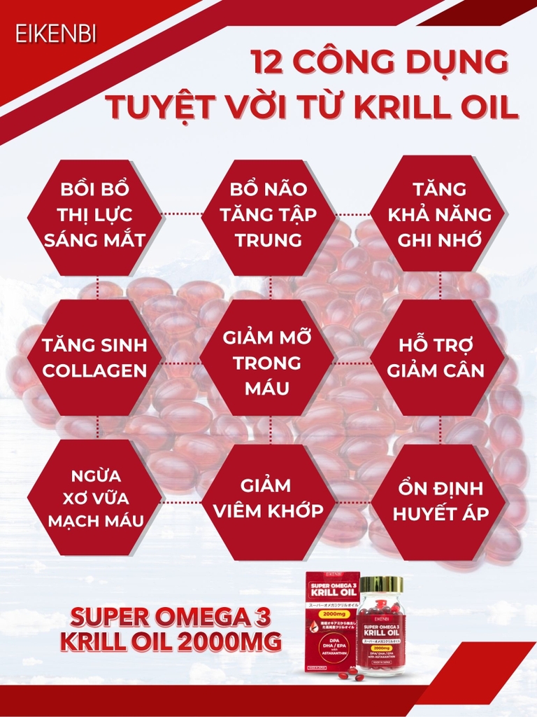 Dầu Nhuyễn Thể Super Omega 3 Krill Oil Eikenbi Nhật Bản