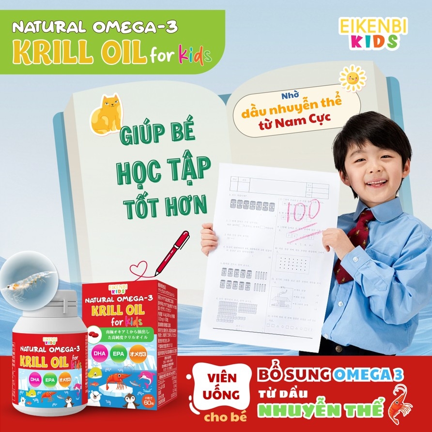Dầu Nhuyễn Thể Natural Omega-3 Krill Oil Eikenbi Kids [Hộp 60 viên]
