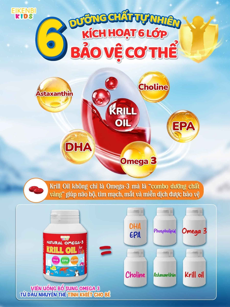 Dầu Nhuyễn Thể Natural Omega-3 Krill Oil Eikenbi Kids [Hộp 60 viên]
