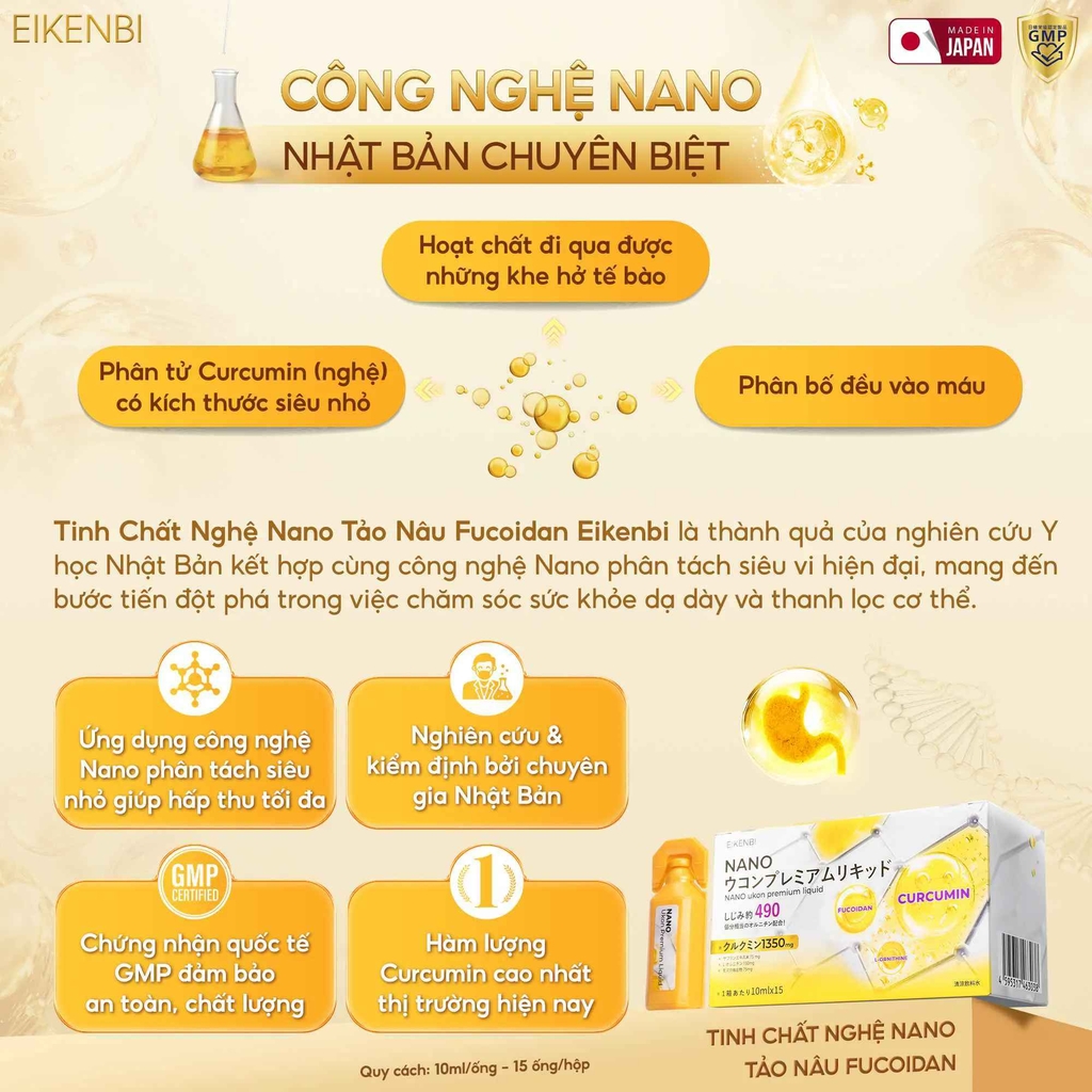 Tinh Chất Nghệ Nano Tảo Nâu Fucoidan Eikenbi [15 Ống x 10ml]