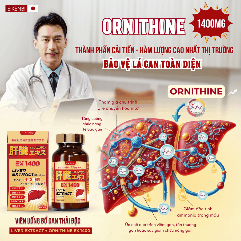 Viên Uống Bổ Gan Thải Độc Liver Extract+ Orithine Ex1400 Eikenbi [180 viên]