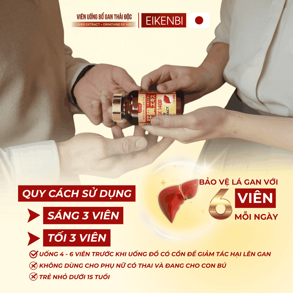 Viên Uống Bổ Gan Thải Độc Liver Extract+ Orithine Ex1400 Eikenbi [180 viên]