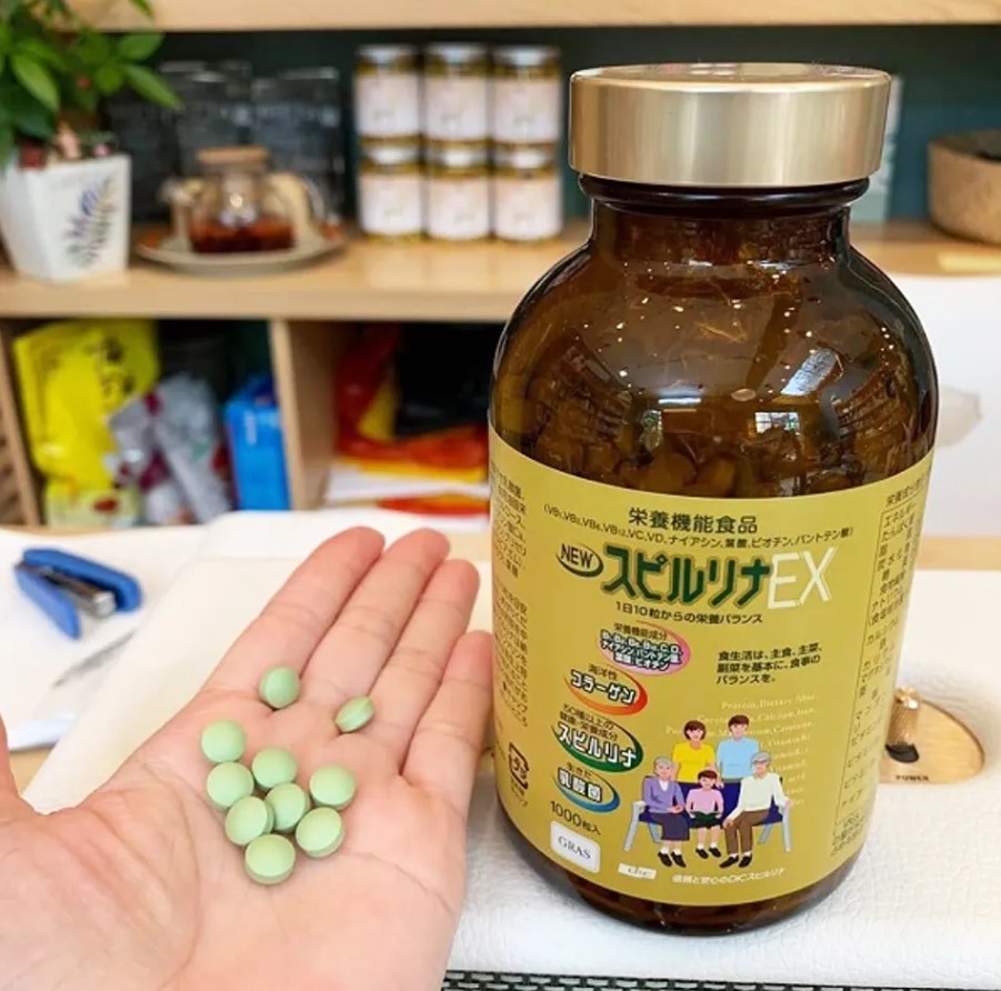 Viên Uống Tảo Vàng Spirulina EX Cao Cấp Nội Địa Nhật Bản [Hộp 2 lọ 2000 Viên]