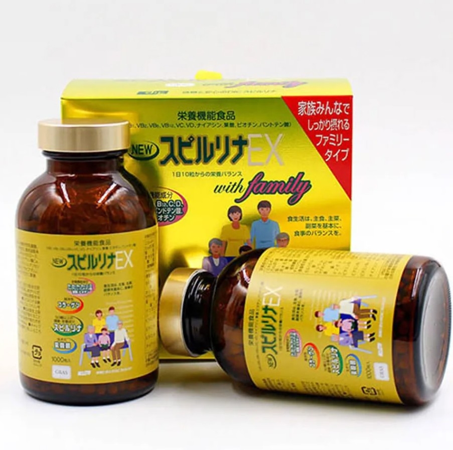 Viên Uống Tảo Vàng Spirulina EX Cao Cấp Nội Địa Nhật Bản [Hộp 2 lọ 2000 Viên]