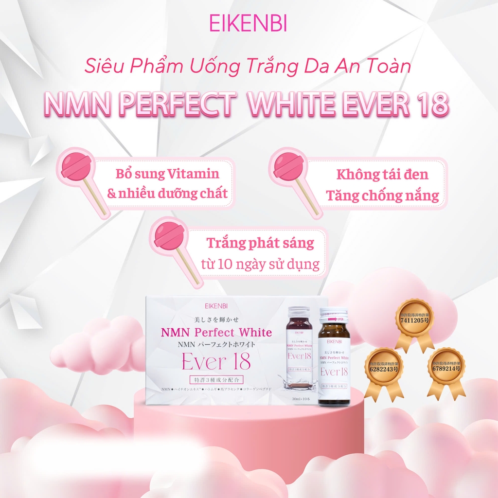 Nước Uống NMN Siêu Kích Trắng NMN Perfect White Ever 18 Eikenbi [10 Chai x 30ml]