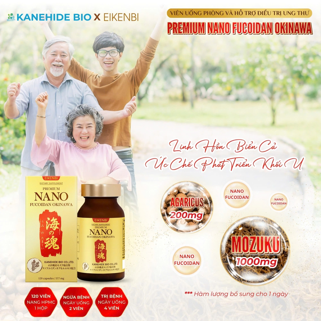 Viên Uống Phòng & Hỗ Trợ Điều Trị Ung Thư Nano Fucoidan Okinawa Kanehide Bio x Eikenbi [120 Viên]