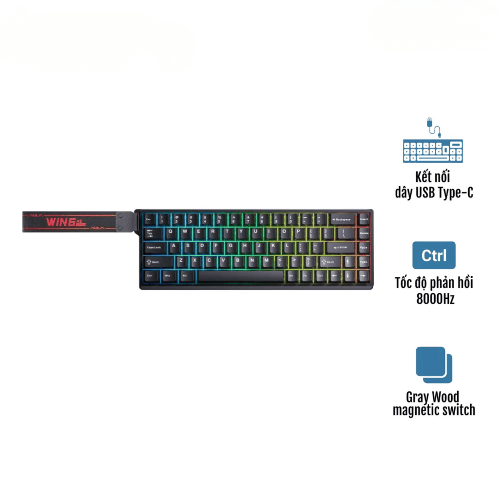 Bàn phím cơ gaming AULA WIN68HE (Đen/ Gray Wood magnetic switch) (4067)
