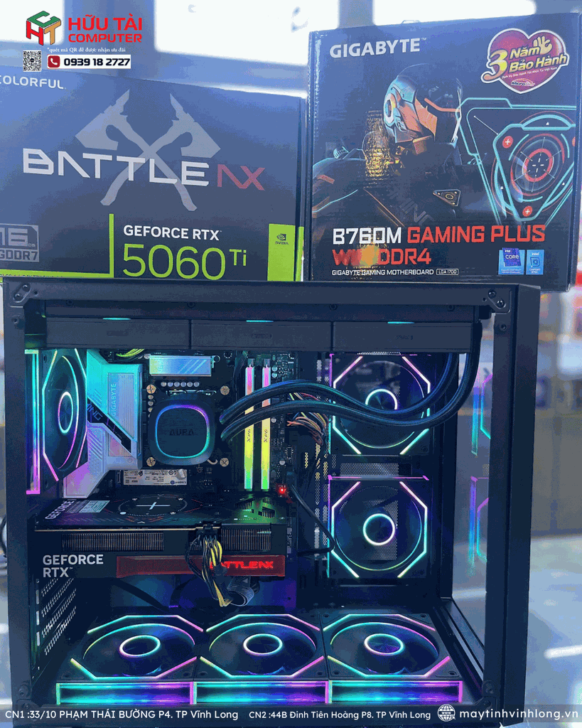 FULL PC HTC GAMING Huntkey S980 RTX 5060Ti (B760M , i7 12700K, RAM 32GB, SSD 500GB, PSU 750W, RTX 5060Ti, màn hình 24inch )