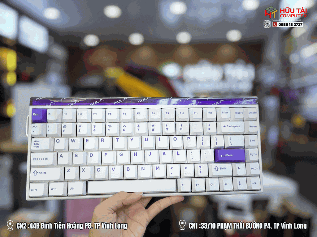 Bàn phím cơ có dây AULA HERO 84 tím trắng, Black king magnetic switch