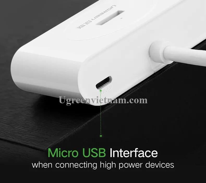 Ugreen 20283 1m màu Trắng Bộ chia HUB USB 3.0 sang 4 USB 3.0 hỗ trợ nguồn micro 5V cổng micro CR113 20020283