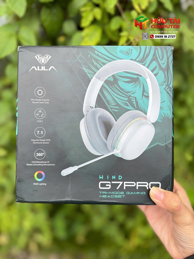 Tai Nghe Gaming Không Dây AULA G7 Pro PINK(Âm Thanh Vòm 7.1, Mic Chống Ồn AI, Đèn RGB)