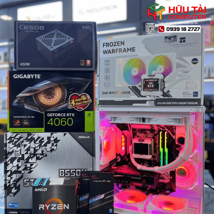 PC GAMING HTC JETEK CSGO2 D.VA2 WHITE ( ASROCK B550M STEEL LEGEND , Ryzen 7 5700X3D, Ram G.Skill Trident Z RGB 16GB DDR4 3600MHz , SSD Apacer AS2280P4U 512G, MIK C650B 650W 80PLUS,   )