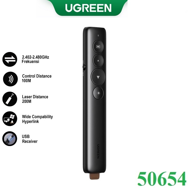 Bút trình chiếu Laser không dây chính hãng Ugreen 50654 cao cấp (Led đỏ, chiếu xa 200M)