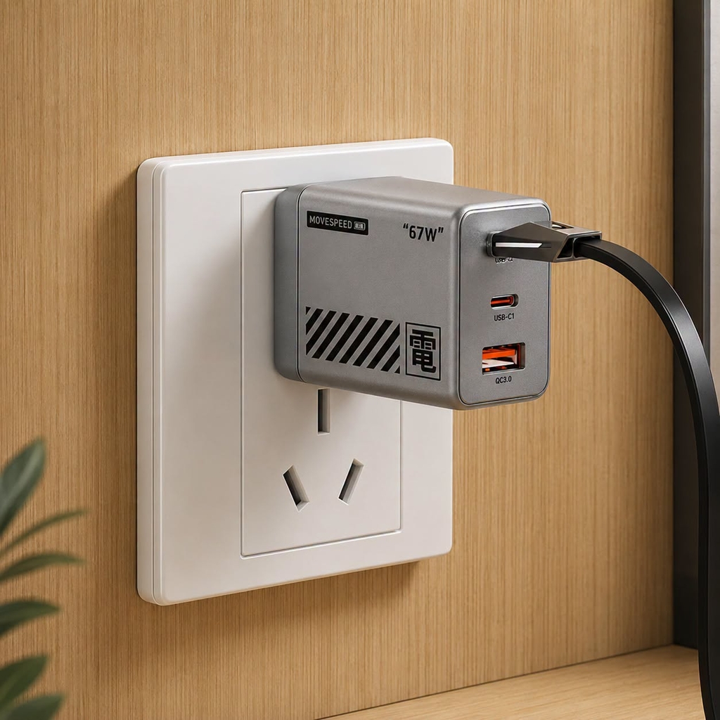 CỦ SẠC NHANH MOVESPEED CG106S 67W, SUPER GAN, XÁM