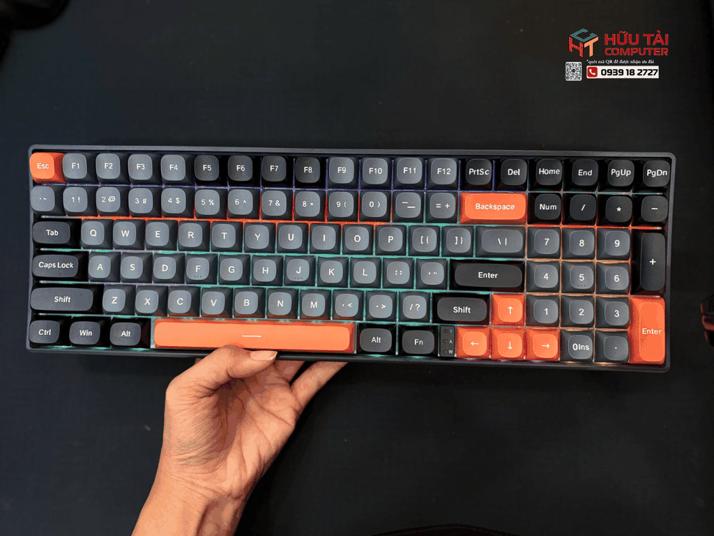 Bàn phím cơ 3 mode gaming AULA S100 Pro đen xám cam, Red switch (3411)