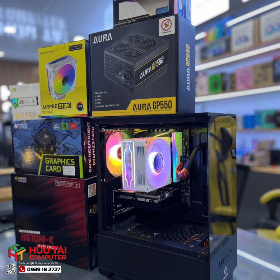 FULL PC GAMING HTC GAMING CPC X32B V3 (  MAIN HUANANZHI H610M-K , CPU Intel Core i3 12100F , RAM CENTAUR 8G/3200 , AGI AI198 256G NVME , AURA GP550 550W, Huananzhi RX550 4GB, Case Coolerplus CPC-EX32B   )